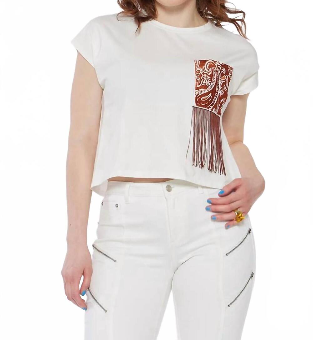 NEW CIRCULAR PATH crop embellished pocket t-shirt in white/bronze